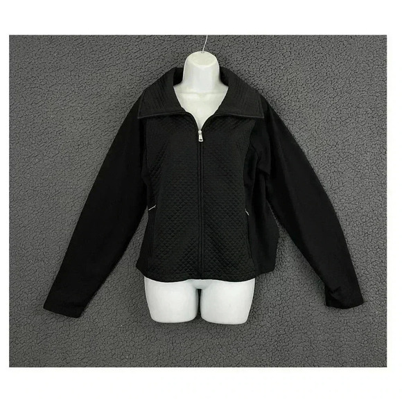 Lauren Ralph Lauren Womens Quilted Black Zip Up Blazer Top LARGE Collared - Picture 11 of 11